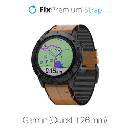 FixPremium - Usnjen pašček za Garmin (QuickFit 26mm), svetlo rjav