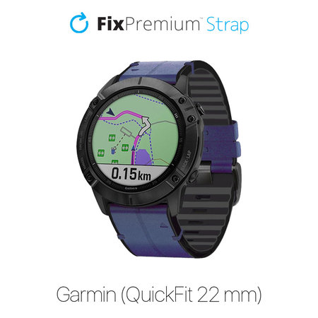 FixPremium - usnjen trak za Garmin (QuickFit 22mm), moder