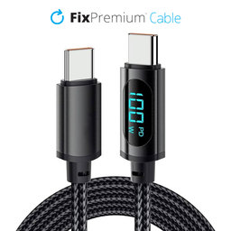 FixPremium - kabel USB-C / USB-C s funkcijo napajanja (1 m), črn