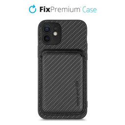 FixPremium - Carbon ovitek z MagSafe Wallet za iPhone 12 mini, črn