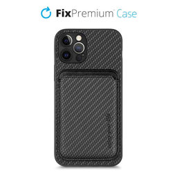 FixPremium - Carbon ovitek z denarnico MagSafe Wallet za iPhone 12 Pro Max, črn