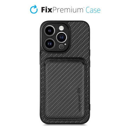 FixPremium - Carbon ovitek z denarnico MagSafe Wallet za iPhone 14 Pro Max, črn