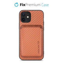 FixPremium - Carbon ovitek z denarnico MagSafe Wallet za iPhone 12, rjav