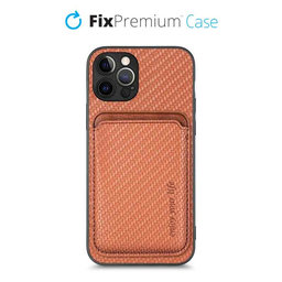 FixPremium - Carbon ovitek z denarnico MagSafe Wallet za iPhone 12 Pro Max, rjav