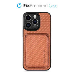 FixPremium - Carbon ovitek z denarnico MagSafe Wallet za iPhone 14 Pro Max, rjav