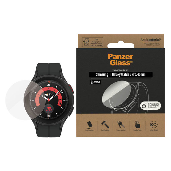 Kaljeno steklo Flat Glass AB za Samsung Galaxy Watch 5 Pro 45 mm, Prozorna, PanzerGlass