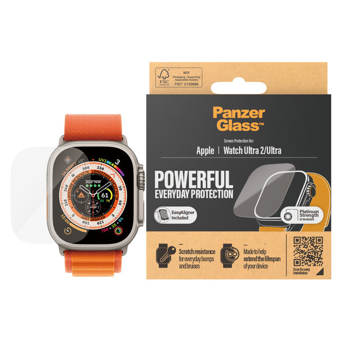 Kaljeno steklo AB za Apple Watch Ultra 2/Ultra, Prozorna, PanzerGlass