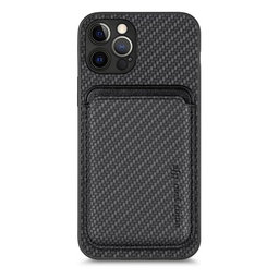 FixPremium - Carbon ovitek z denarnico MagSafe Wallet za iPhone 12 Pro, črn