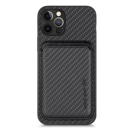 FixPremium - Carbon ovitek z denarnico MagSafe Wallet za iPhone 12 Pro, črn