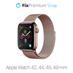 FixPremium - Milanese Loop pašček za Apple Watch (42, 44, 45 in 49mm), roza zlato