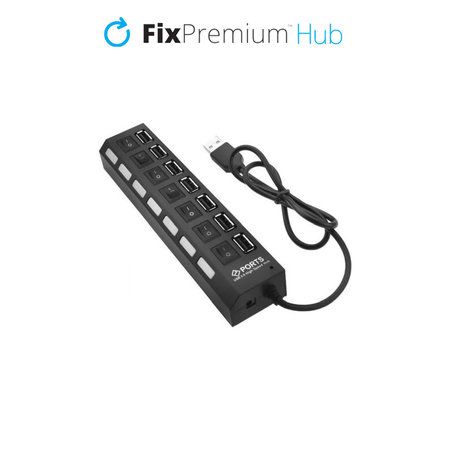 FixPremium - USB Hub s stikalom za 7 USB, črn