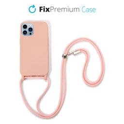 FixPremium - Silikonski ovitek z vrvico za iPhone 13 Pro, roza