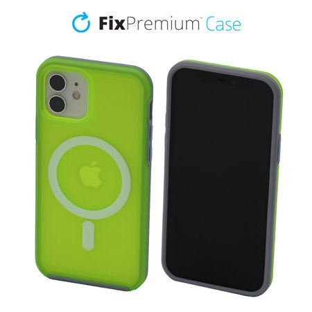 FixPremium - Ovitek Clear with MagSafe za iPhone 12 in 12 Pro, neon zelena