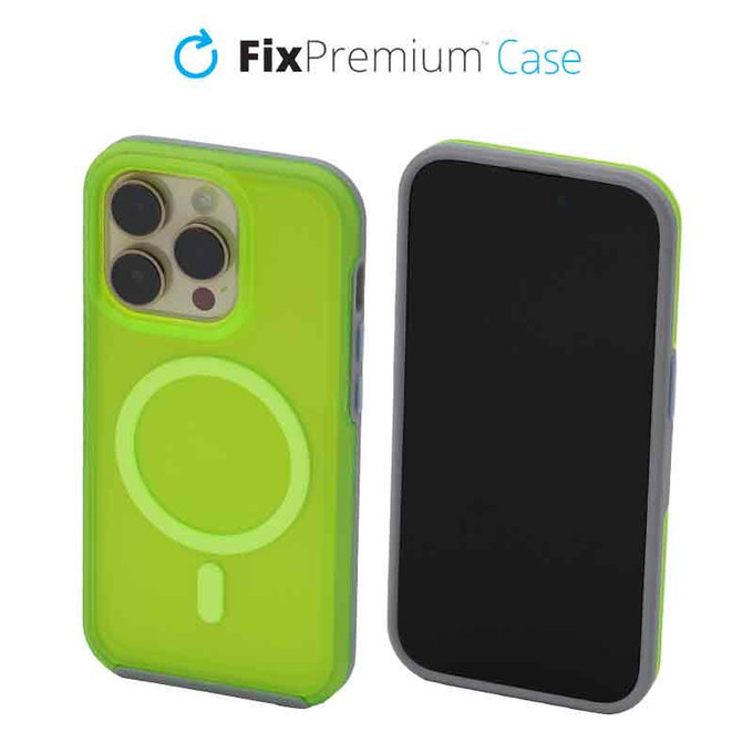 FixPremium - Ovitek Clear z MagSafe za iPhone 14 Pro, neon green