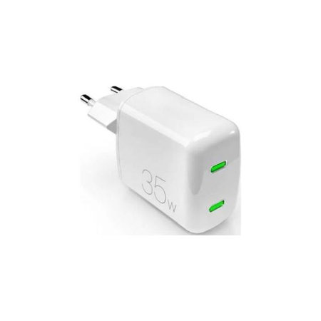 PURO - Polnilni adapter MiniPro 2x USB-C, GaN, 35W, bela