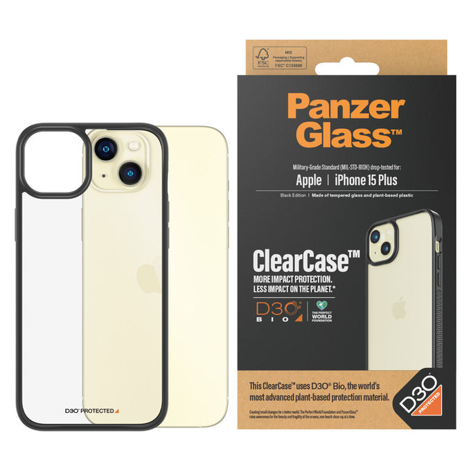 Ovitek ClearCase D3O za iPhone 15 Plus, Črna, PanzerGlass