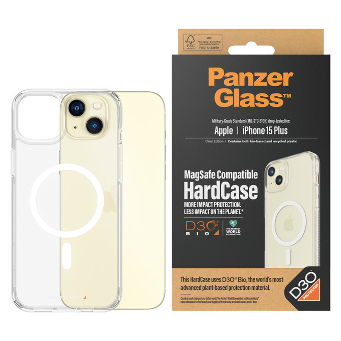 Ovitek HardCase D3O z MagSAFE by PanzerGlass za iPhone 15 Plus, Prozorna, PanzerGlass