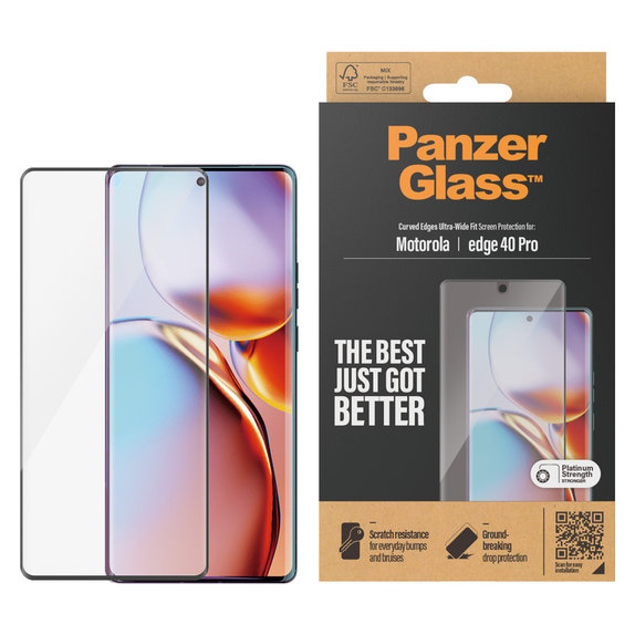 Kaljeno steklo UWF za Motorola Edge 40 Pro, Črna, PanzerGlass