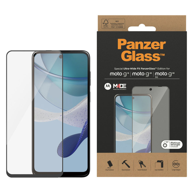 Kaljeno steklo UWF za Motorola Moto G13/G23/G53 5G, Črna, PanzerGlass