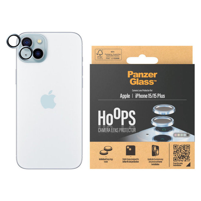 Zaščita objektiva kamere Hoops za iPhone 15/15 Plus, Modra, PanzerGlass