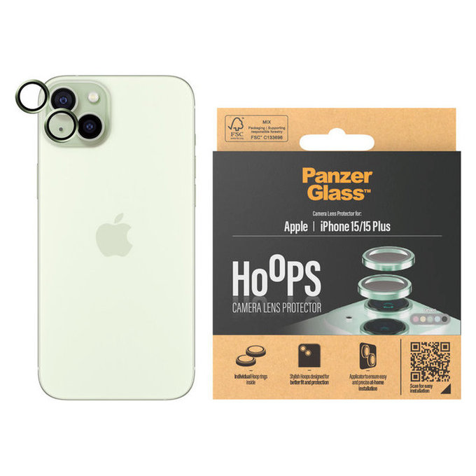 Zaščita objektiva kamere Hoops za iPhone 15/15 Plus, Zelena, PanzerGlass