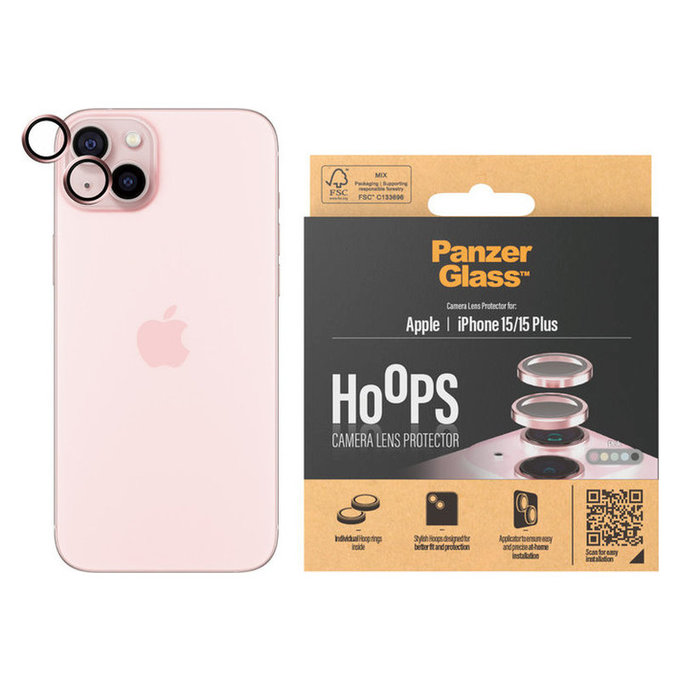 Zaščita objektiva kamere Hoops za iPhone 15/15 Plus, Roza, PanzerGlass