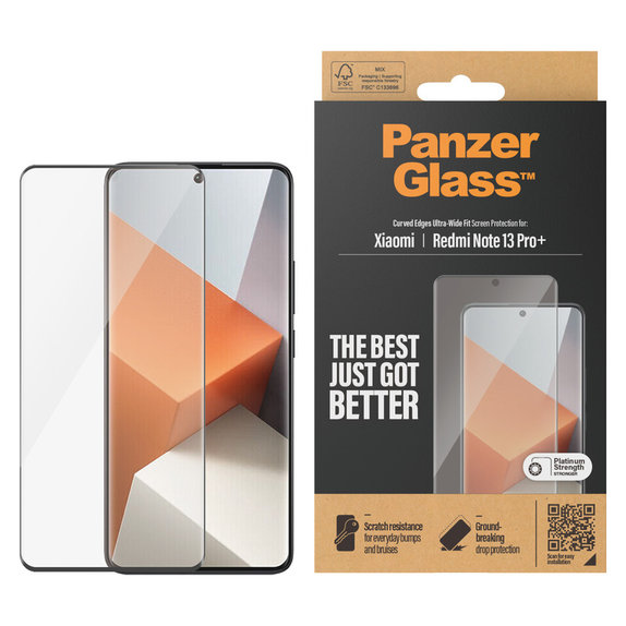 Kaljeno steklo UWF za Xiaomi Redmi Note 13 Pro+, Črna, PanzerGlass