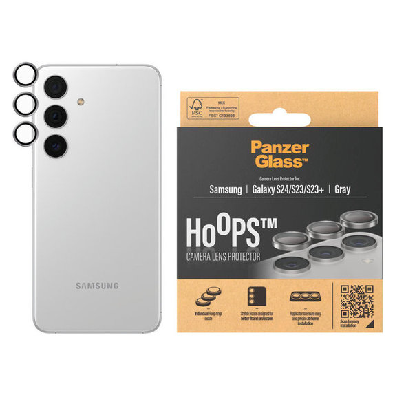 Zaščita objektiva kamere Hoops za Samsung Galaxy S24/S23/S23+, Siva, PanzerGlass