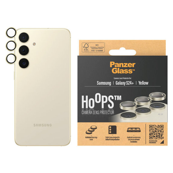 Zaščita objektiva kamere Hoops za Samsung Galaxy S24+, Rumena, PanzerGlass