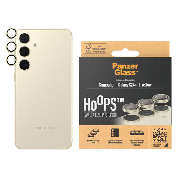 Zaščita objektiva kamere Hoops za Samsung Galaxy S24+, Rumena, PanzerGlass