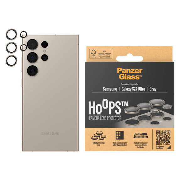 Zaščita objektiva kamere Hoops za Samsung Galaxy S24 Ultra, Siva, PanzerGlass