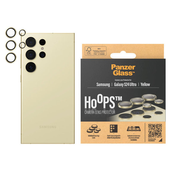 Zaščita objektiva kamere Hoops za Samsung Galaxy S24 Ultra, Rumena, PanzerGlass