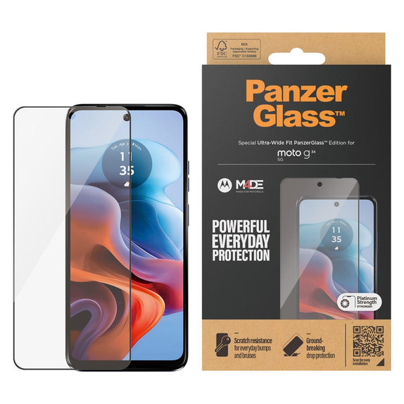 Kaljeno steklo UWF za Motorola Moto G34, Črna, PanzerGlass