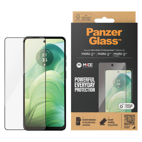 Kaljeno steklo UWF za Motorola Moto G04/E14/G24 Power, Črna, PanzerGlass