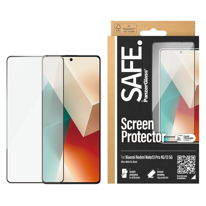 Kaljeno steklo UWF za Xiaomi Redmi Note 13 4G, Črna, SAFE by PanzerGlass
