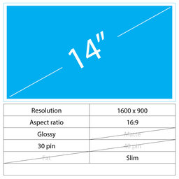 14 LCD Slim sijajni 30 pin HD+