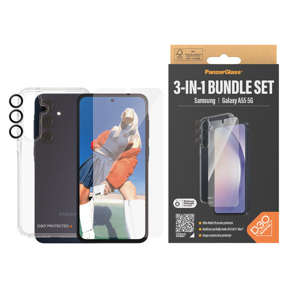 Bundle Hoops + Kaljeno steklo UWF + Hard Case D3O za Samsung Galaxy A55 5G, PanzerGlass