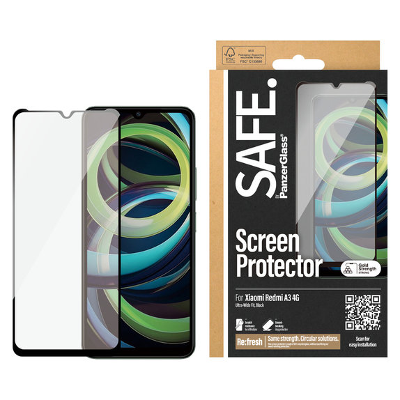 Kaljeno steklo UWF za Xiaomi Redmi A3, Črna, SAFE by PanzerGlass