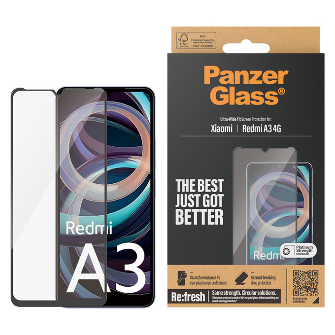 Kaljeno steklo UWF AB za Xiaomi Redmi A3, Čierne, PanzerGlass