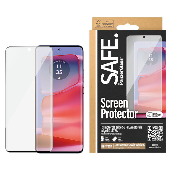 Kaljeno steklo UWF za Motorola Edge 50 Pro, Črna, SAFE by PanzerGlass