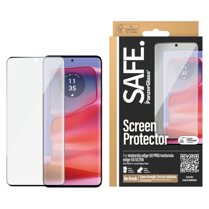 Kaljeno steklo UWF za Motorola Edge 50 Pro, Črna, SAFE by PanzerGlass