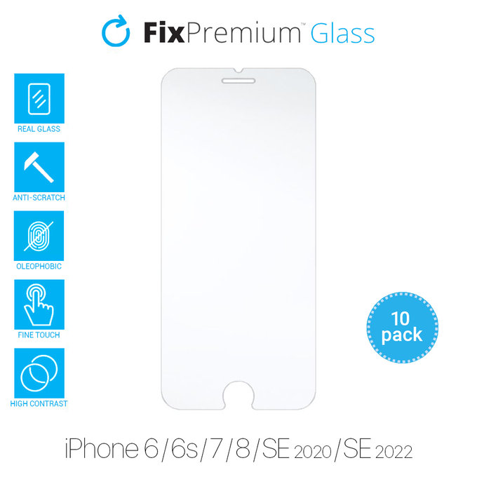FixPremium Glass - Kaljeno steklo za iPhone 6, 6s, 7, 8, SE 2020 i SE 2022 (10 Pack)