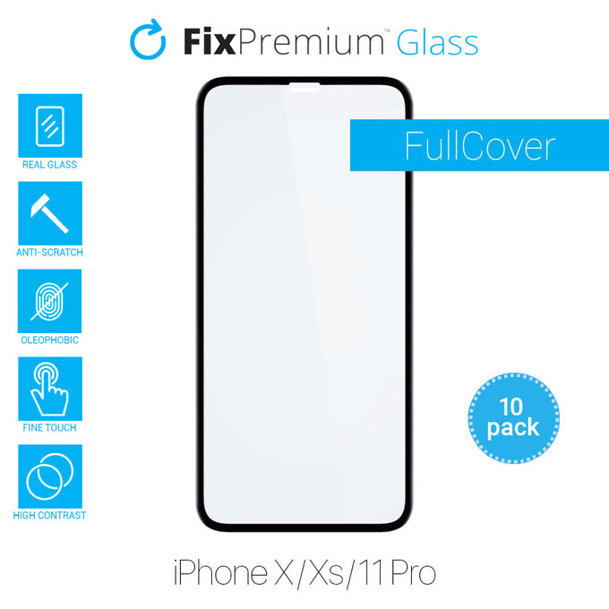 FixPremium FullCover Glass - Kaljeno steklo za iPhone X, XS i 11 Pro (10 Pack)