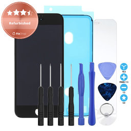 Apple iPhone 8, SE (2020), SE (2022) - LCD zaslon + steklo na dotik + okvir (Black) Refurbished + Lepilo za LCD + Kaljeno steklo + Set orodij - Multipack