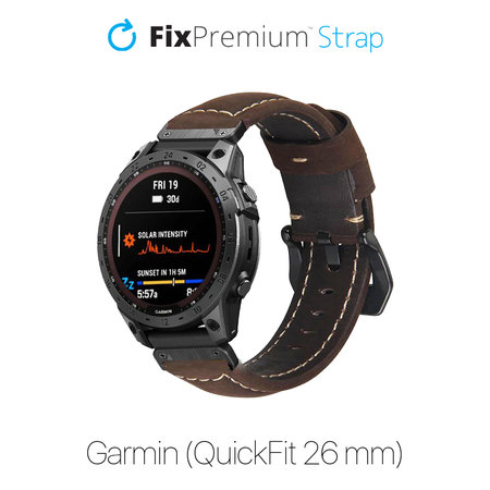 FixPremium - Usnjen pašček za Garmin (QuickFit 26mm), rjav