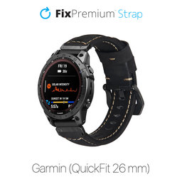 FixPremium - Usnjen pašček za Garmin (QuickFit 26mm), črn