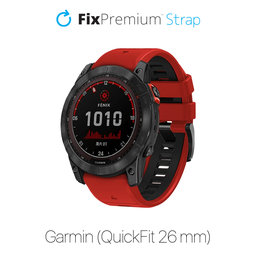 FixPremium - Dvobarvni silikonski pašček za Garmin (QuickFit 26mm), rdeč