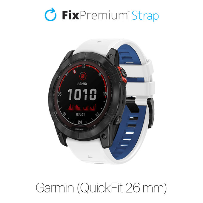 FixPremium - Dvobarvni silikonski pašček za Garmin (QuickFit 26mm), bel