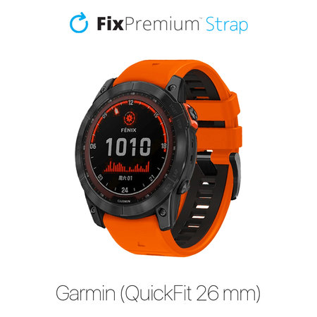 FixPremium - Dvobarvni silikonski pašček za Garmin (QuickFit 26mm), oranžen