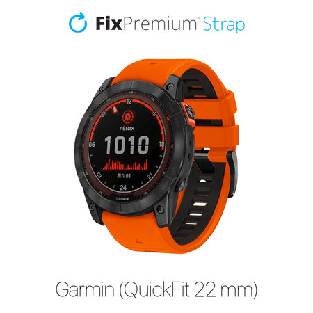 FixPremium - Dvobarvni silikonski pašček za Garmin (QuickFit 22mm), oranžen